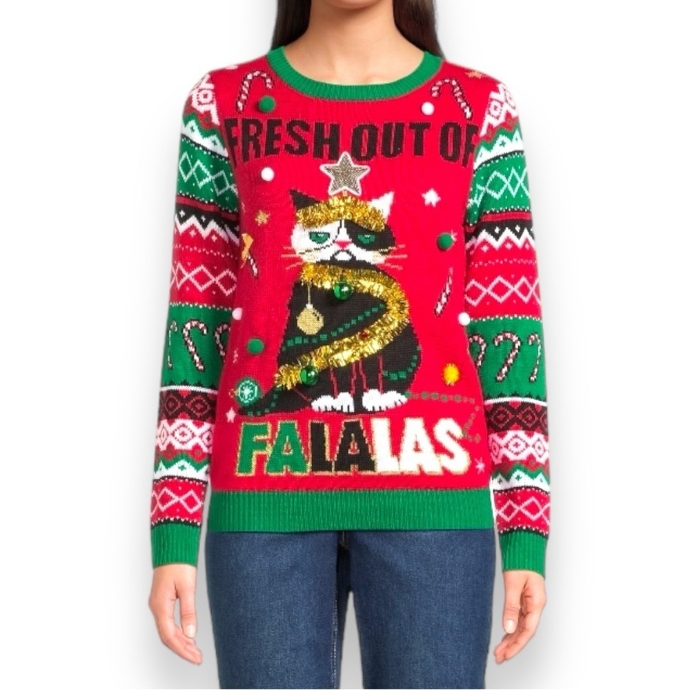No Boundaries Christmas Cat Sweater “Fresh Out Of Fa La La”